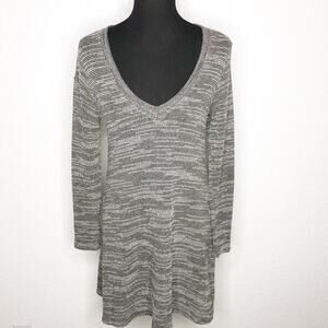 PPLA black white gray marled v neck sweater tunic size Small